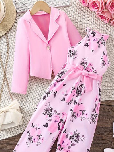 Fashion Girls Suit Sleeveless Floral Halter Suit