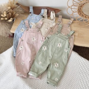 Baby Floral-embroidered Casual Sleeveless Romper