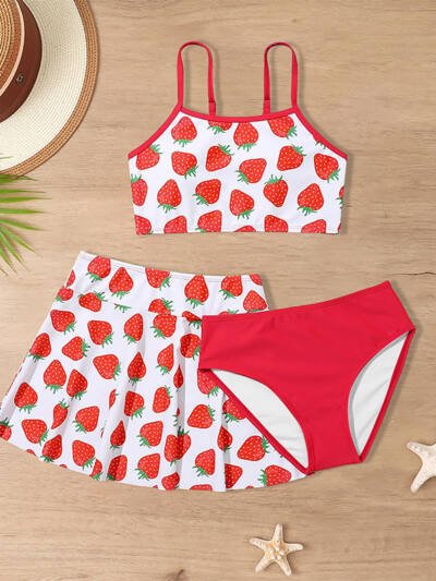 Children's Swimsuit Three-piece Girls' Skirt Middle And Big Children's Ruffled Split Swimsuit