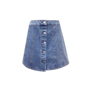 Womens Single-Breasted Defined-Waist Denim Skirt