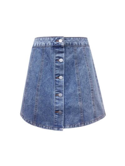Womens Single-Breasted Defined-Waist Denim Skirt