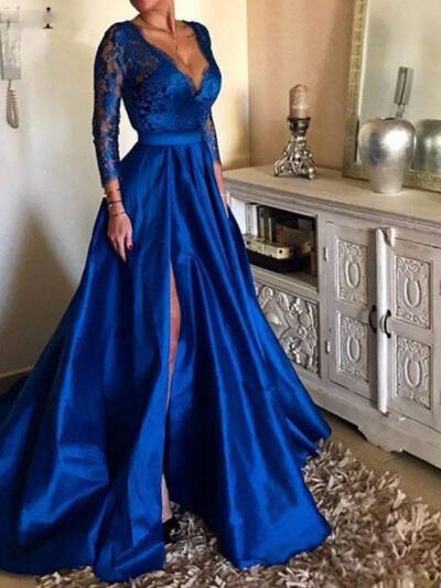Lace V-neck Evening Dress With Large Swing Dress