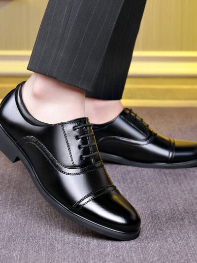 Men's Business Casual Pointed-toe Lace British Formal Wear Leather Shoes Soft Bottom