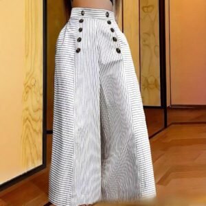 Casual Striped Button-up Wide-leg Pants