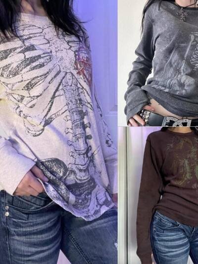Ribbed Fabric Printed Design Crew-neck T-shirt Casual Style
