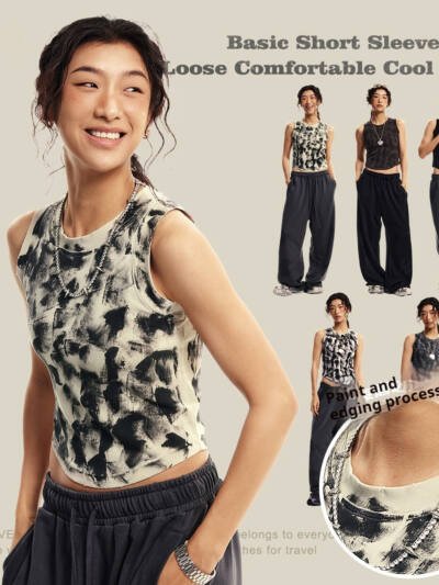 European And American Old Sports Women's Vest Washed Mud Dyed