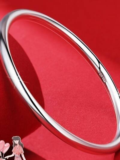 Pure Silver 9999 Glossy Silver Bracelet Closed Aperture Round Bar Simple Female
