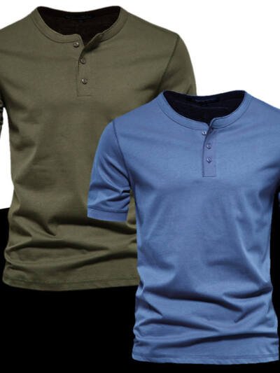 Mens Casual Crew-Neck Short-Sleeve Solid-Color T-Shirt