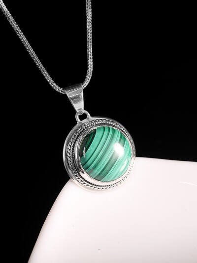 S925 Sterling Silver Inlaid Malachite Pendant Simple