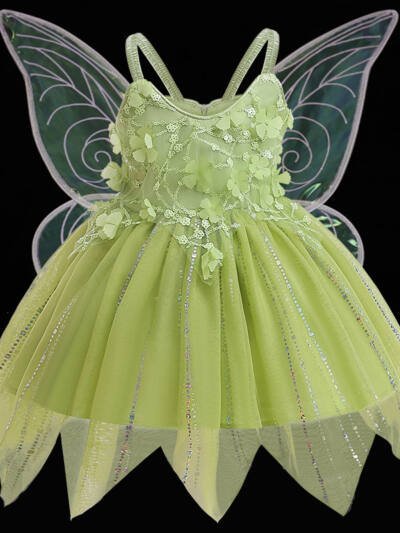 Elf Mesh Stitching Princess Strap Bubble Dress