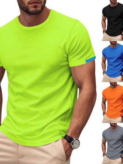 Mesh Ice Silk Short Sleeve Men's Round Neck Solid Color