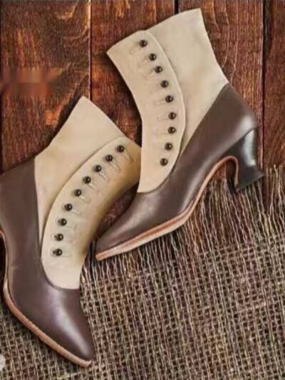 Pointed-toe Horseshoe-heel Mid-heel Womens Boots