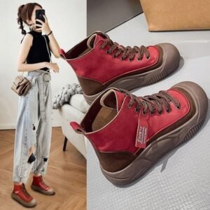 Retro Casual Womens High Top Leather Shoes That Add Height And Create A Slimming Look