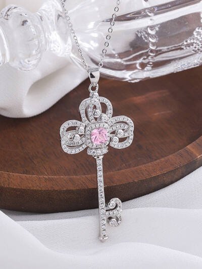 S925 Silver Luxury Full Diamond Small Popular Design Iris Key Necklace