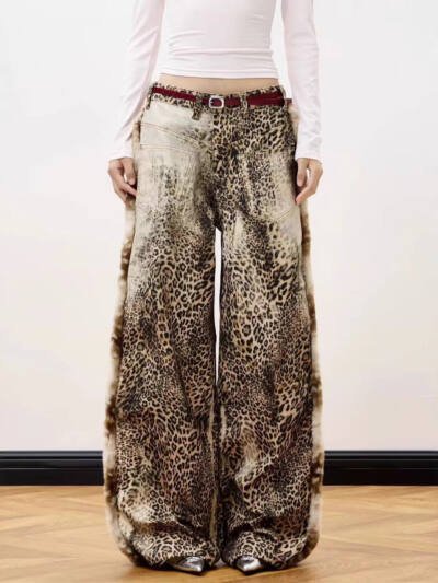 Leopard-Print American-Style Street Denim Jeans For Men