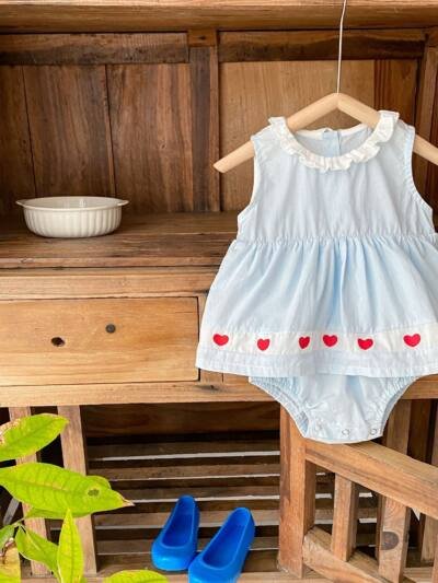 Children's Cotton Stitching Love Breathable Jumpsuit