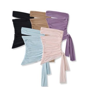 Korean-style Off-shoulder Mesh Top With An Irregular Hem And No Sleeves