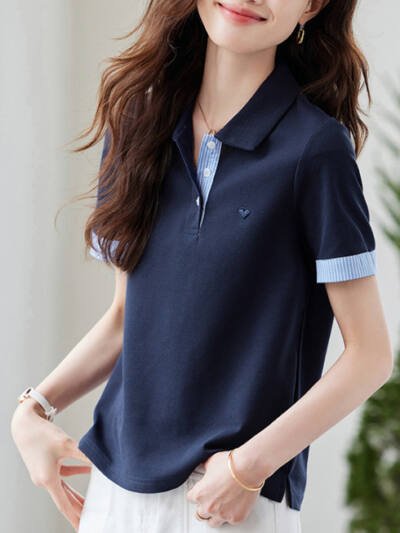 Women's American-style Faux Two-piece Off-shoulder Short-sleeve T-shirt
