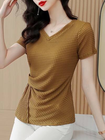 Knitted Ice Silk Short Sleeve T-shirt Women's Summer