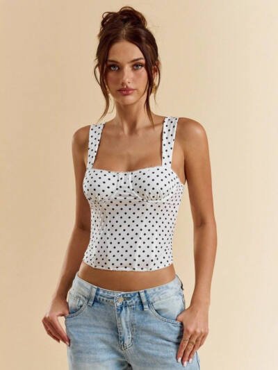 Polka-dot Printed Underwire Camisole For Parties And Dates