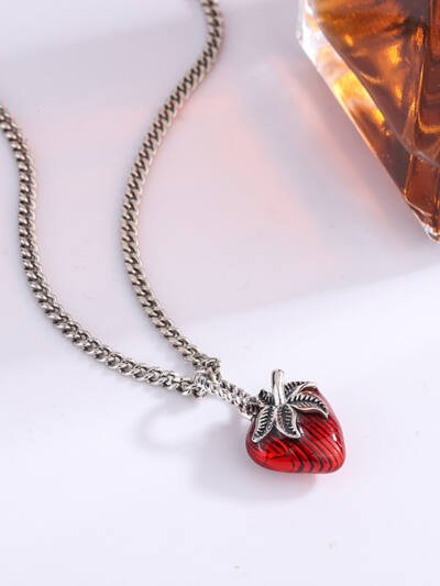 S925 Sterling Silver Enamel Strawberry Pendant French Retro Necklace