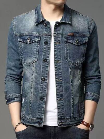 Mens Denim Jacket Korean-StyleHandsome And Slim-Fit