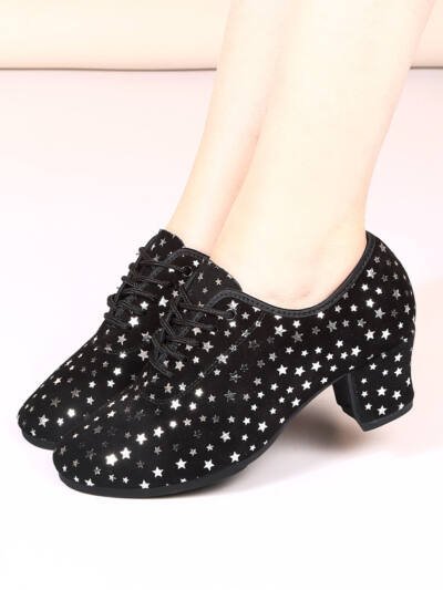 Outdoor Latin Dance Shoes With A Fabric Upper Star Design And Rubber Sole