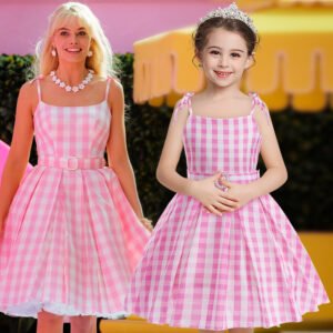 Strap Princess Childrens Plaid Dress With A Defined Waist Formal Gown