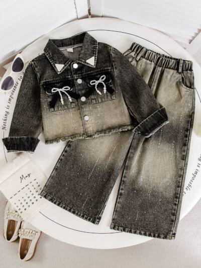 Bow Decoration Wide-leg Pants Fashionable And Stylish Two-piece Set