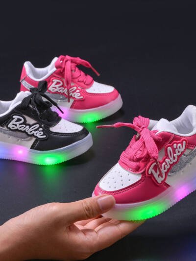 Girls' Soft Soled Casual Letter Illuminated Board Shoes