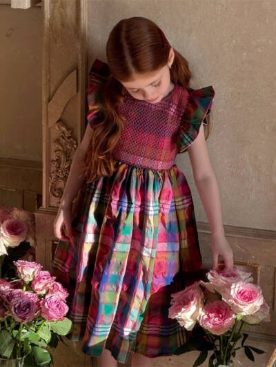 Summer Girls' Retro Plaid Sleeveless Dress