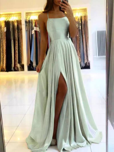 Amazon Long European And American Style Dress Slim Strap Back-to-back Dress High Slit Dance Host Dress