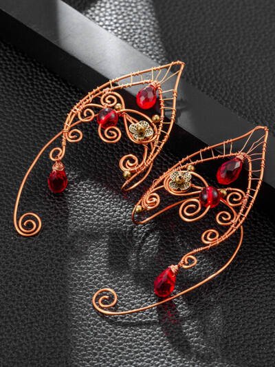 New Retro Original Red Beads European And American Non-piercing Earrings