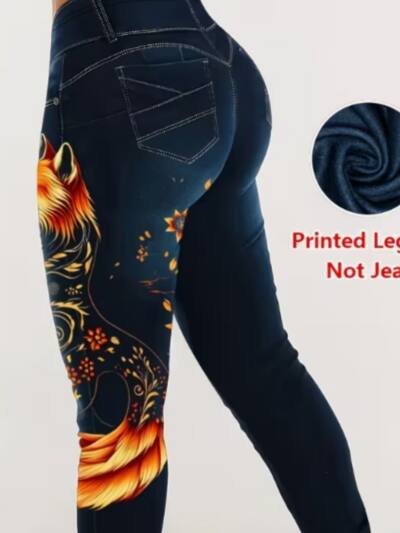 Women's High-Stretch Imitation Denim Leggings Suitable For - Skinny Fit Pants