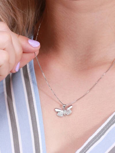 S925 Sterling Silver Temperamental Butterfly Zircon Necklace