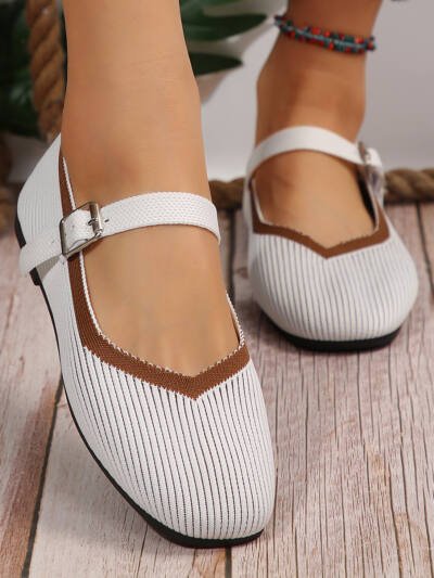 Flat Flying Woven Square Toe Low-cut Shoes