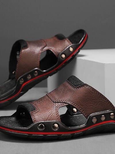 Non-slip Deodorant Men's Sandals Genuine Leather Outdoor Flip Flops