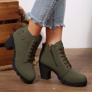 Womens Cross-Tie Chunky-Heel Ankle Boots