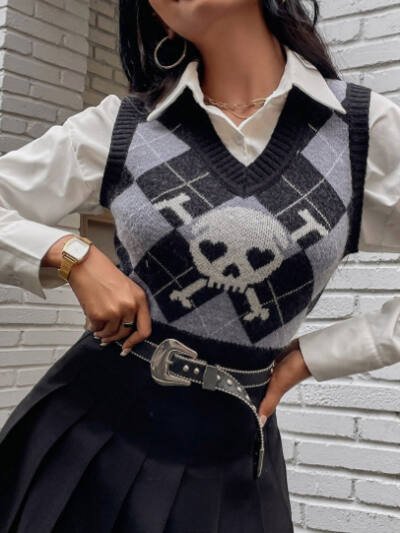 Skull Slim-fit Temperament V-neck Sleeveless Vest