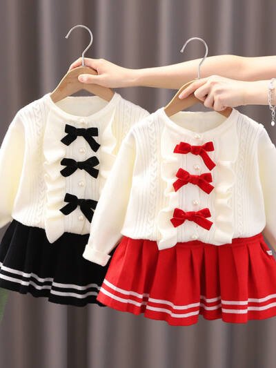 New Knitted Two-piece Baby Girl Korean Style Top Skirt Suit Skirt