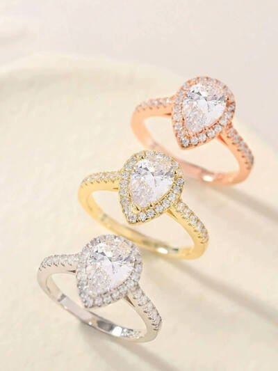 S925 Inlaid Water Drop Pear-shaped Zircon Women's Ring