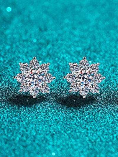 S925 Sterling Silver Snowflake Stud Earrings For Women With Moissanite