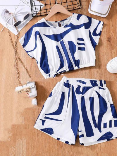 Printed Casual Zebra Print Short Sleeve Top Wide Leg Shorts Suit