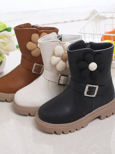 British Style Soft Bottom Western Style Flowers Girls' Leather Boots