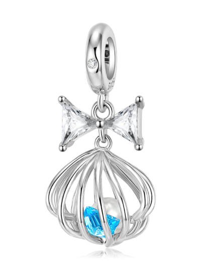 Shell Heart Pendant S925 Sterling Silver Blue Simple Bracelet Necklace Diy Accessories