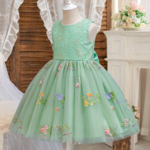 Summer Girls' Korean-style Flower Embroidered Mesh Puffy Birthday Dress
