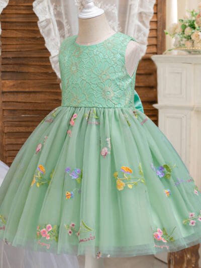 Summer Girls' Korean-style Flower Embroidered Mesh Puffy Birthday Dress