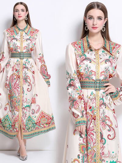 Notch-collar Single-breasted Floral-print Dress