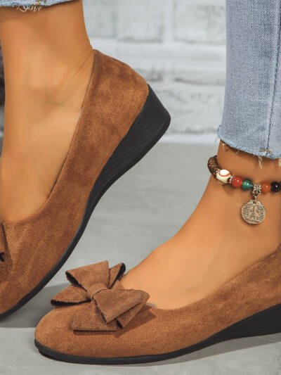 Womens Suede Bowtie Cross-Strap Slip-On Shoes With Elastic Band