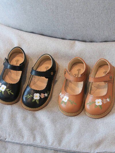 Girls' Leather Shoes Embroidery Princess
